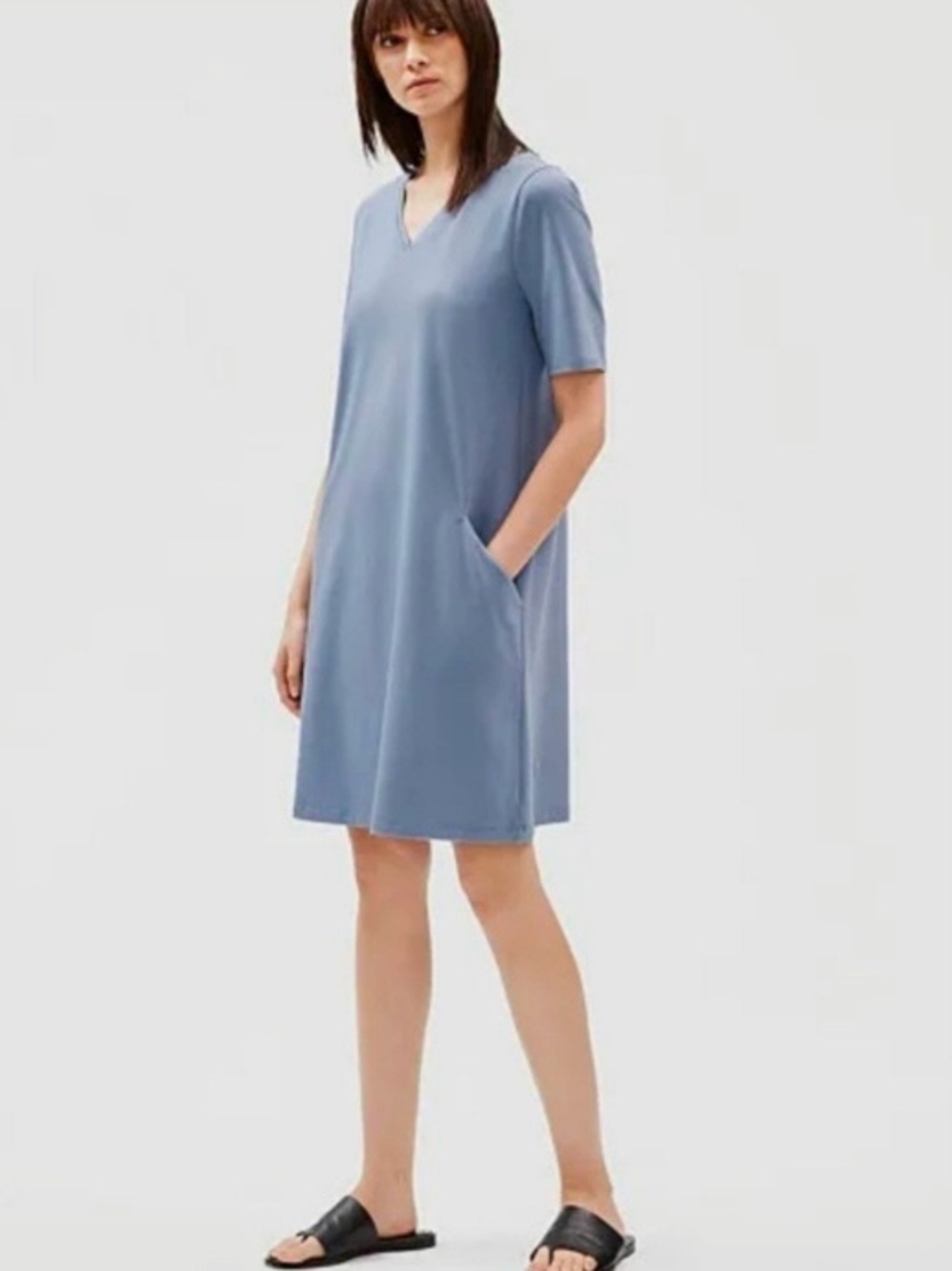 Eileen Fisher Stretch V Neck Dress Organic Cotton